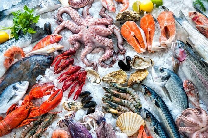 Mariscos variados en la dieta masculina para la producción de testosterona.